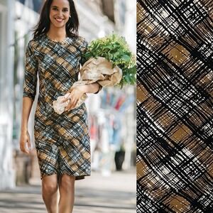 J McLaughlin Catalyst Black Brown Plaid Ponte Sheath Dress Abstract Cocktail M